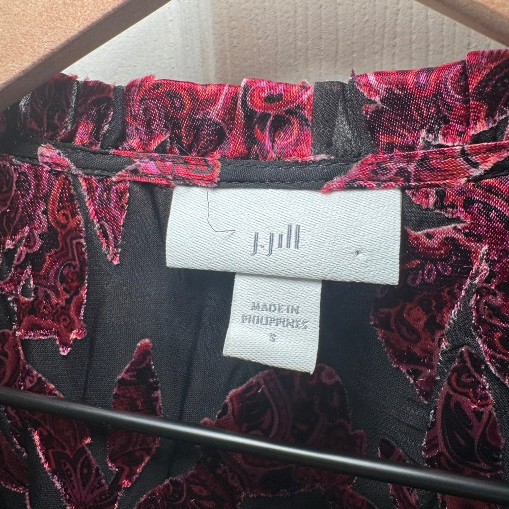 J. Jill Velvet Burnout Paisley Floral Button Front Blouse S Artsy Whimsigoth - Picture 5 of 7